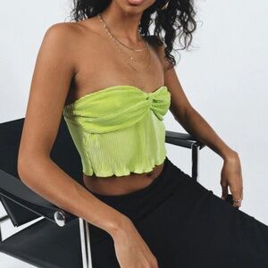 Lime Green Strapless Pleated Top